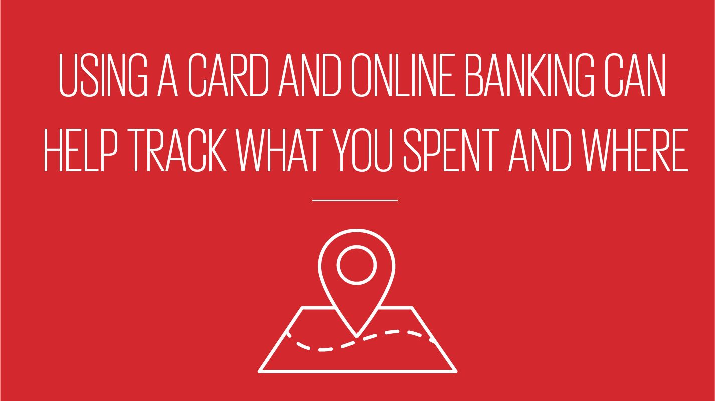 An image showing text reading using a card and online banking can help track what you spent and where