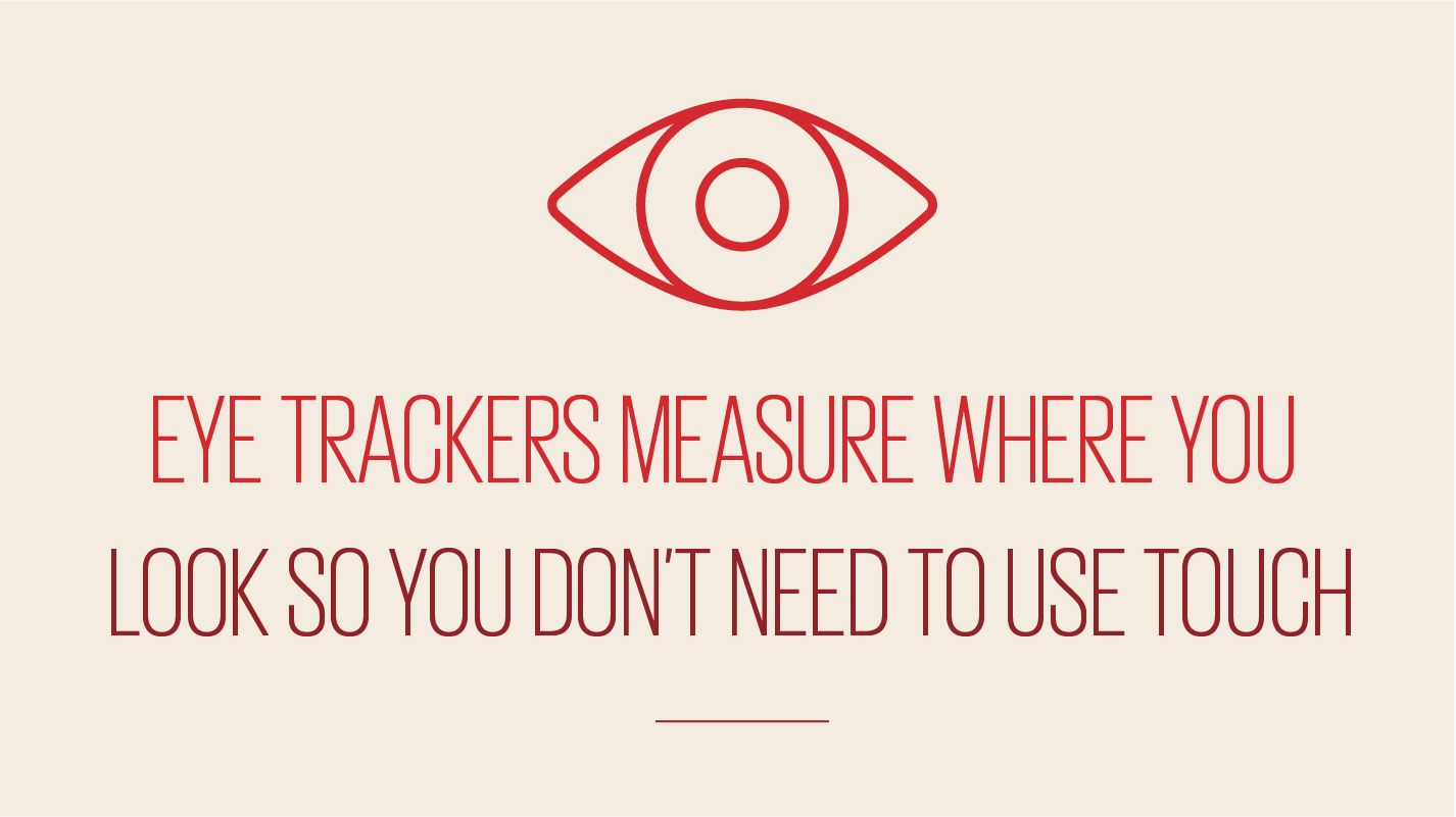 An image showing text reading eye trackers measure where you look so you dont need to use touch