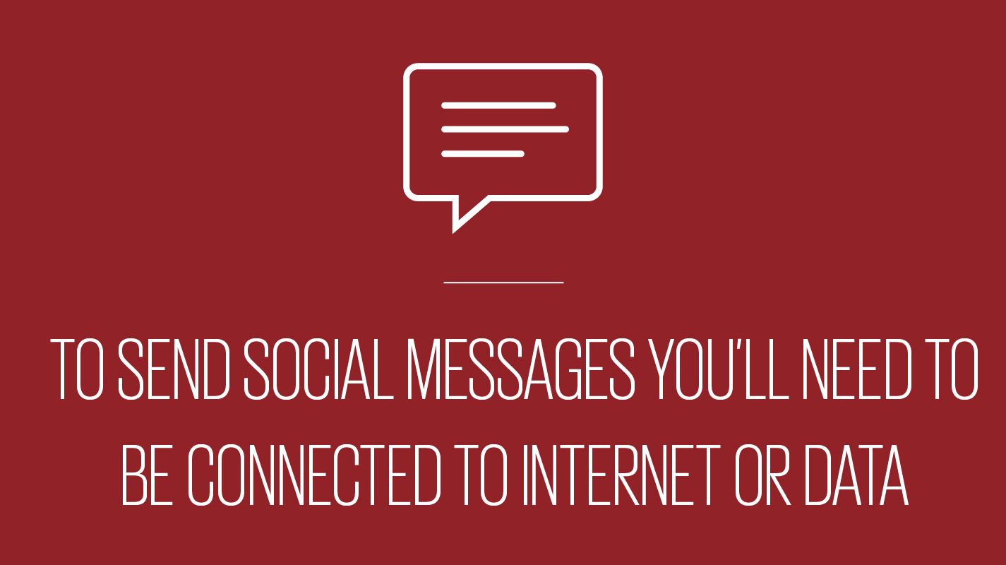 An image showing text reading to send social messages you will need to be connected to internet or data
