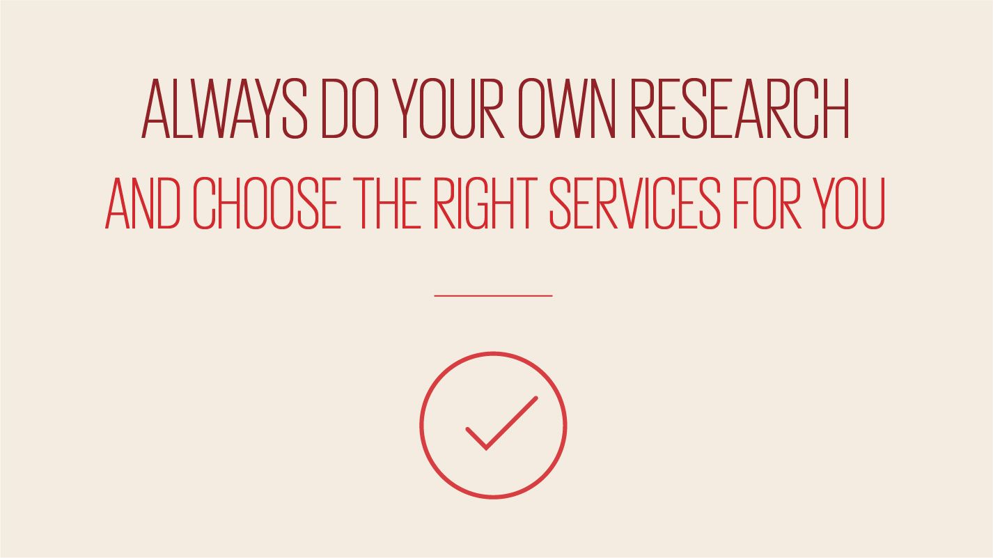 An image showing text reading always do your own research and choose the right services for you