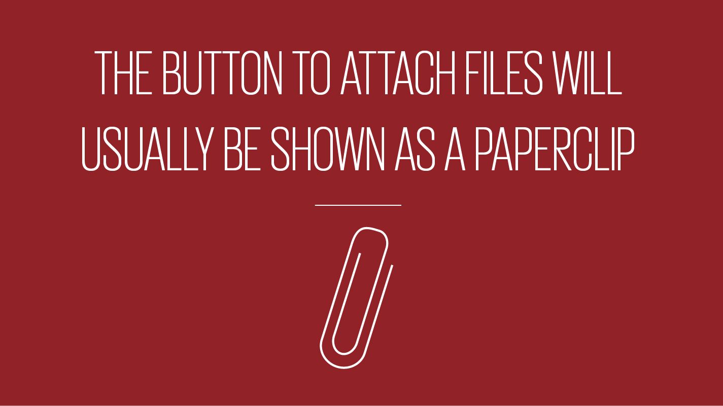 An image showing text reading the button to attach files will usually be shown as a paperclip